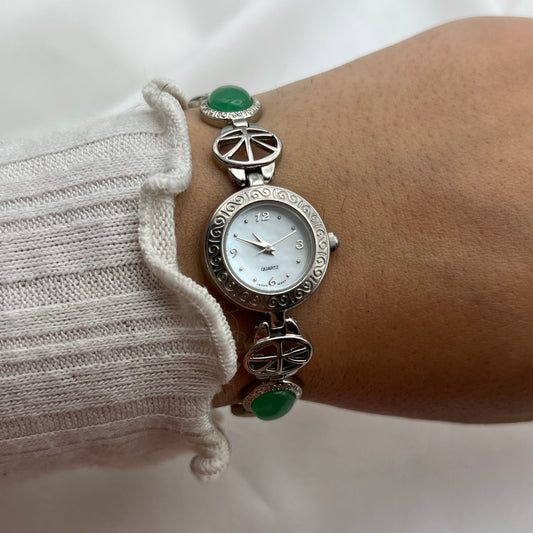 Green Cabochon Peace Sign Watch