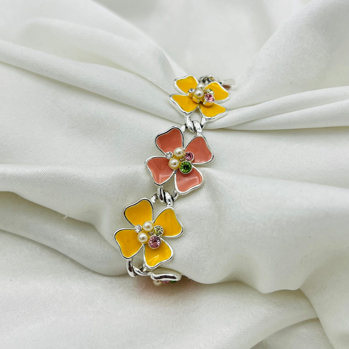 Yellow & Pink Flower Bracelet