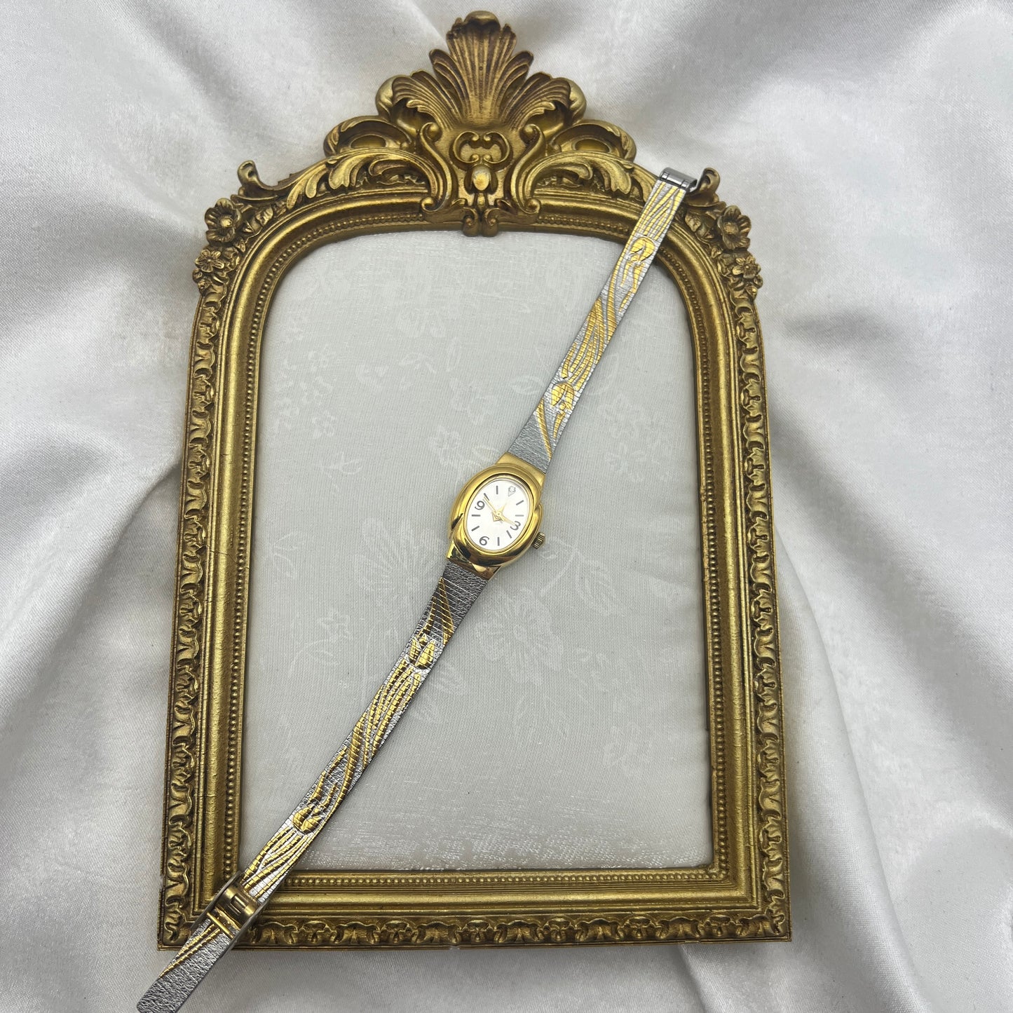 Two-Toned Embossed Flower Watch