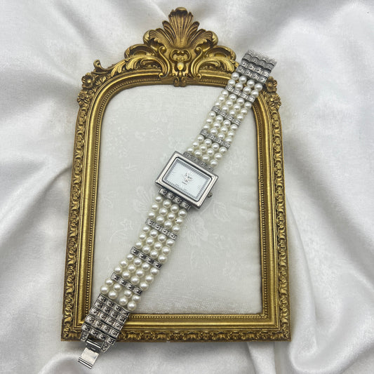 Silver-Toned Pearl Watch