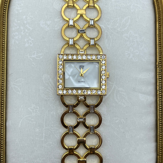 Elizabeth Taylor Baguette Diamanté Gold Tone Watch with Mother of Pearl Dial