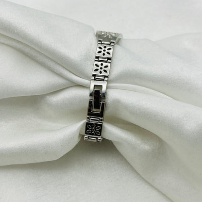 Silver-Toned with Flowers Watch