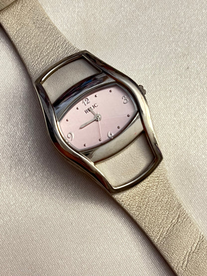 💗🤍 White Leather Pink Face Watch