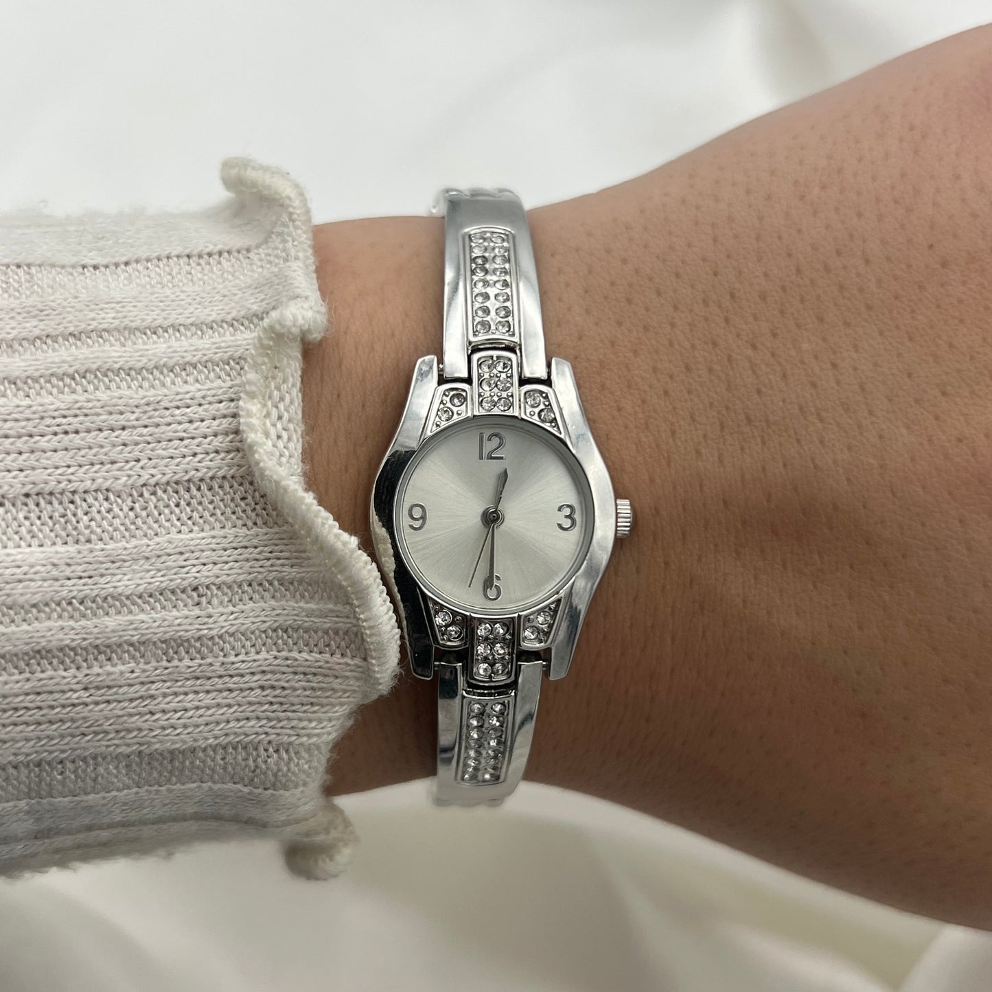 Diamanté Silver-Toned Watch