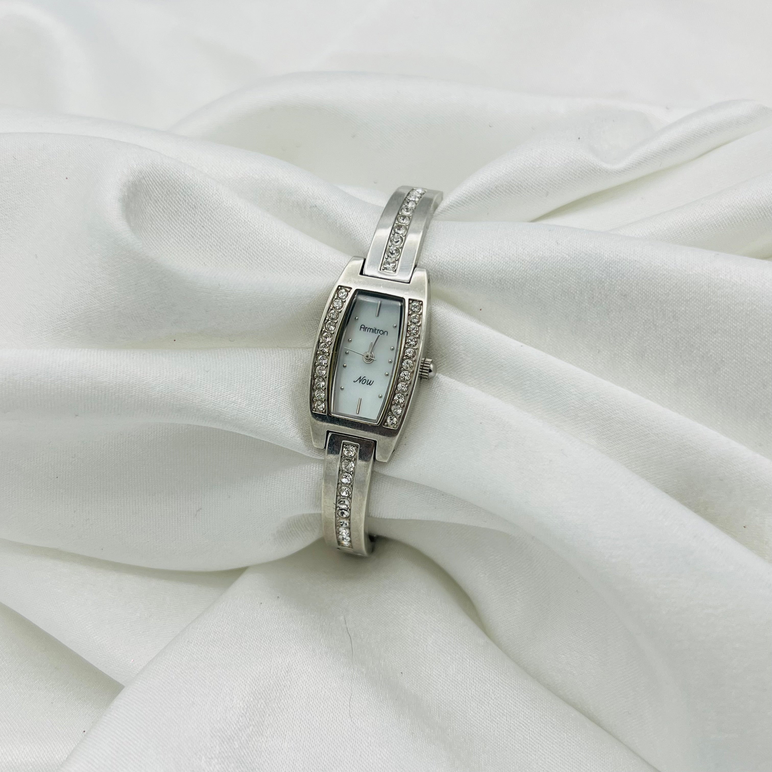 🤍 Silver-Toned Watch with Diamanté Strap