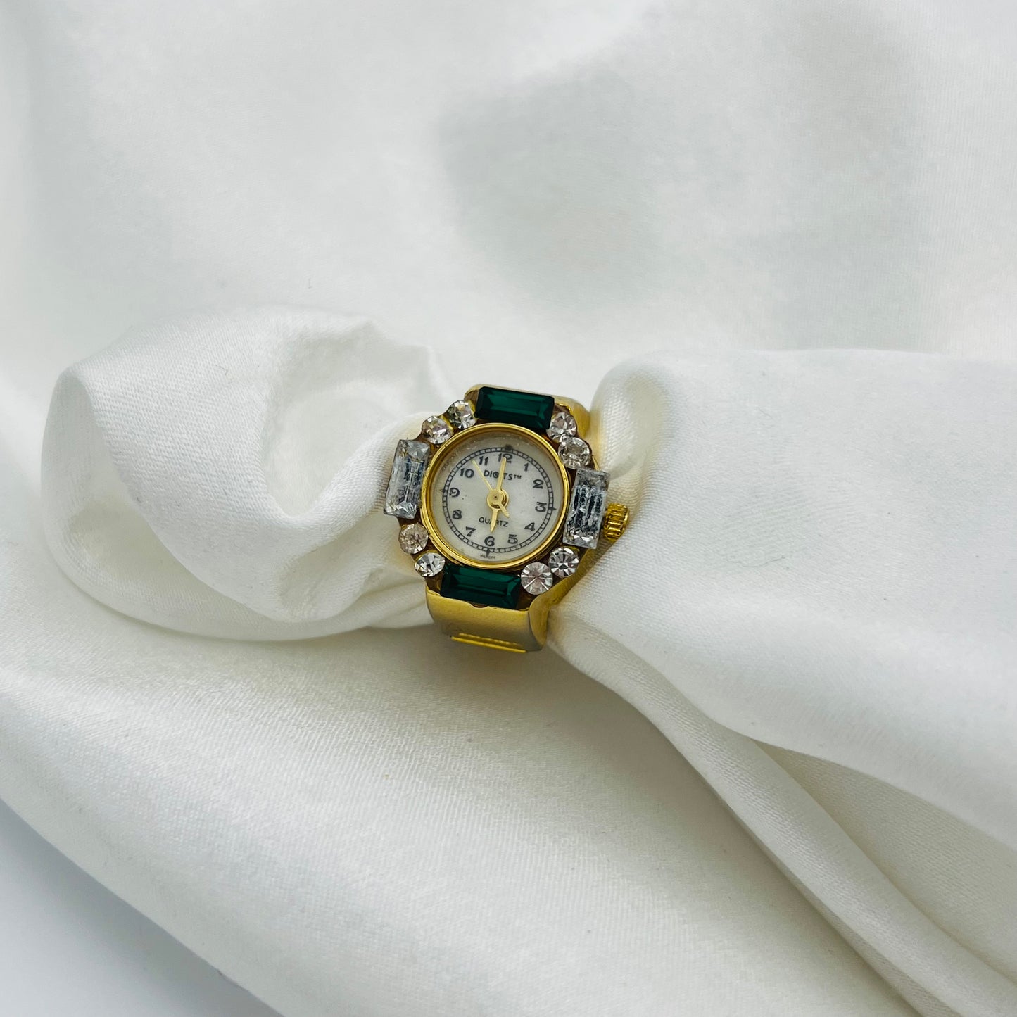 Emerald-Toned Baguette Watch Ring