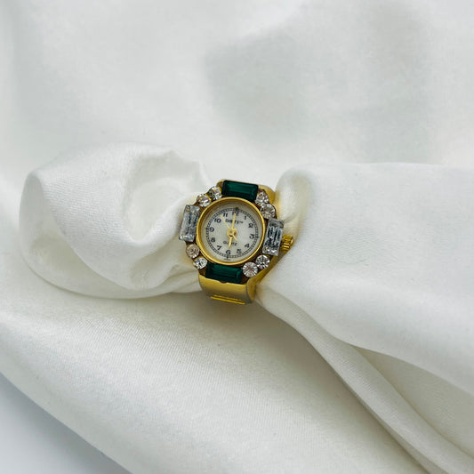 Emerald-Toned Baguette Watch Ring