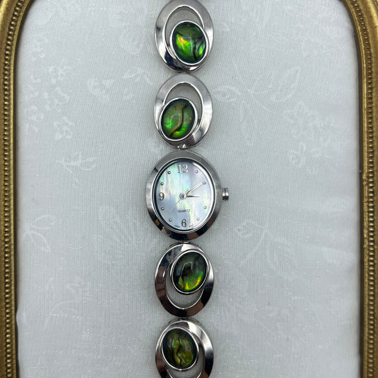 Silver-Tone Abalone Watch with Mother of Pearl Dial