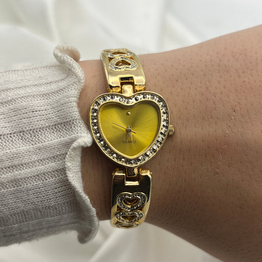 Gold Tone Heart Watch with Champagne Dial