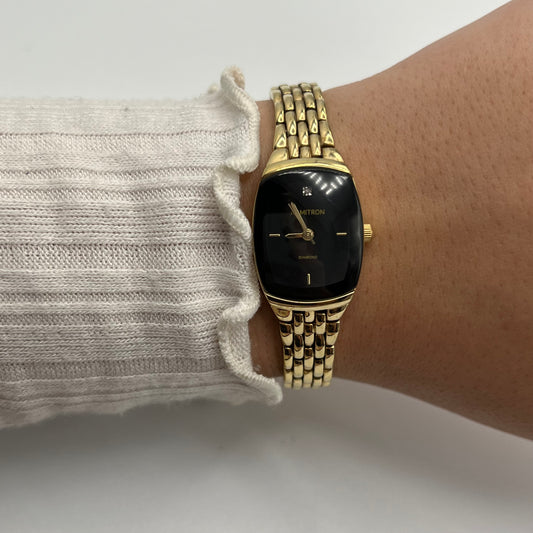 Gold-Toned Watch with Black Dial