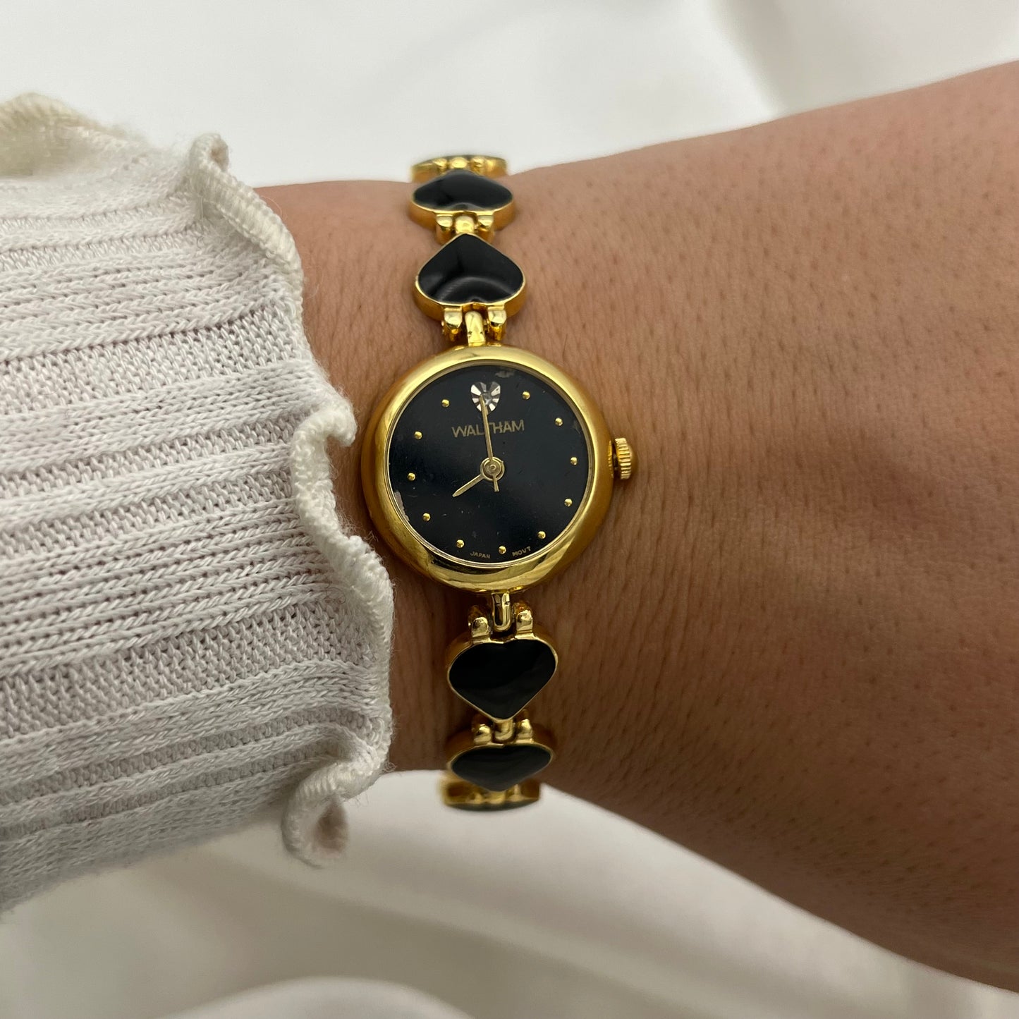 Gold-Toned Waltham Black Heart Strap Watch
