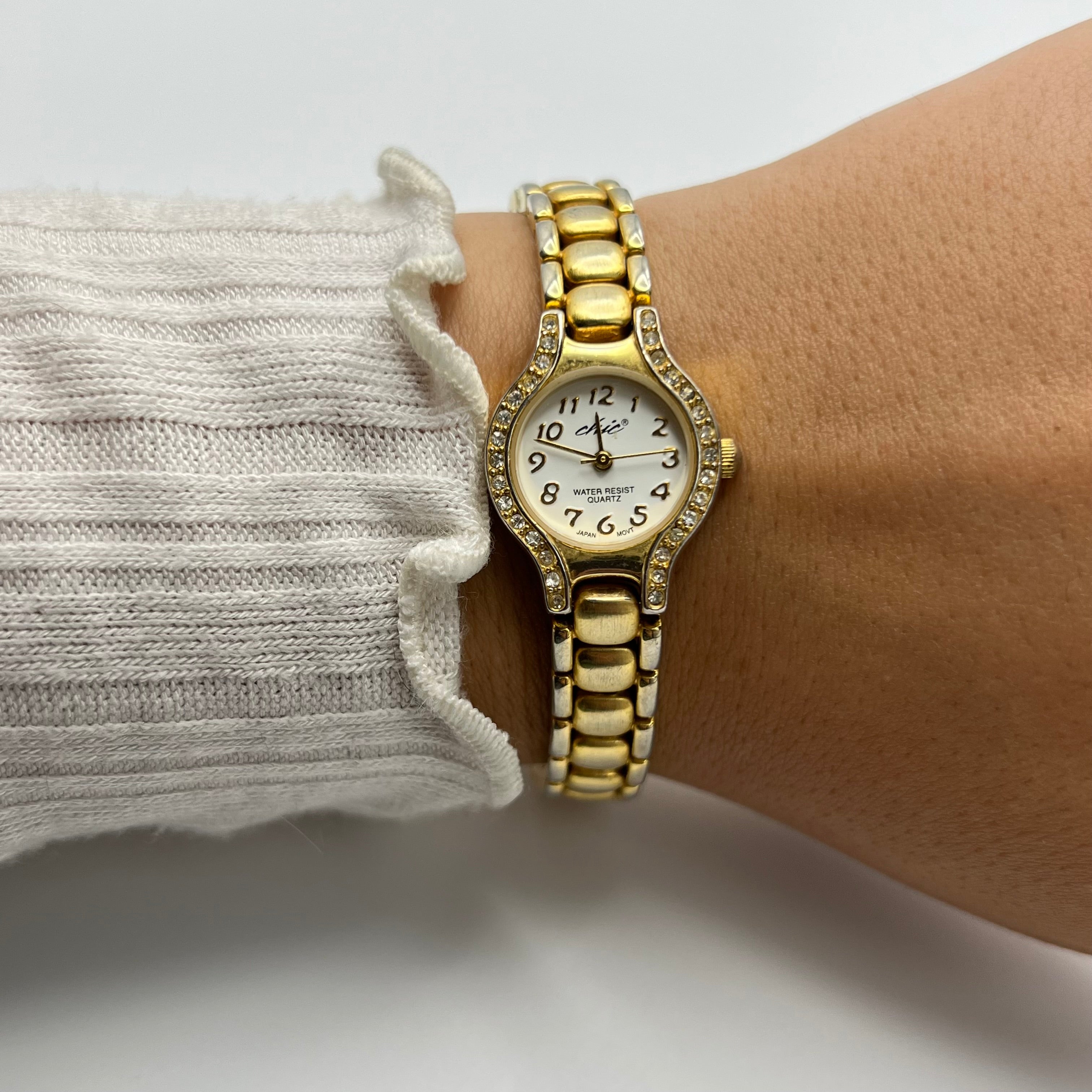 ✨ Dainty Diamanté Gold-Toned Watch