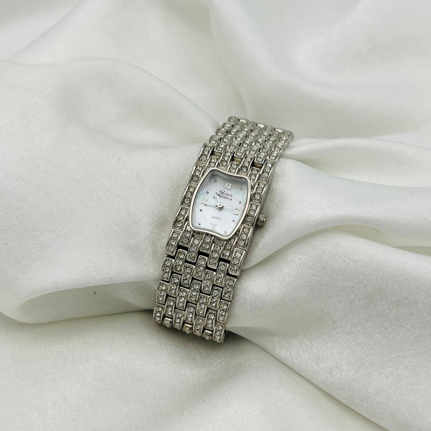 Silver-Toned Diamanté Watch