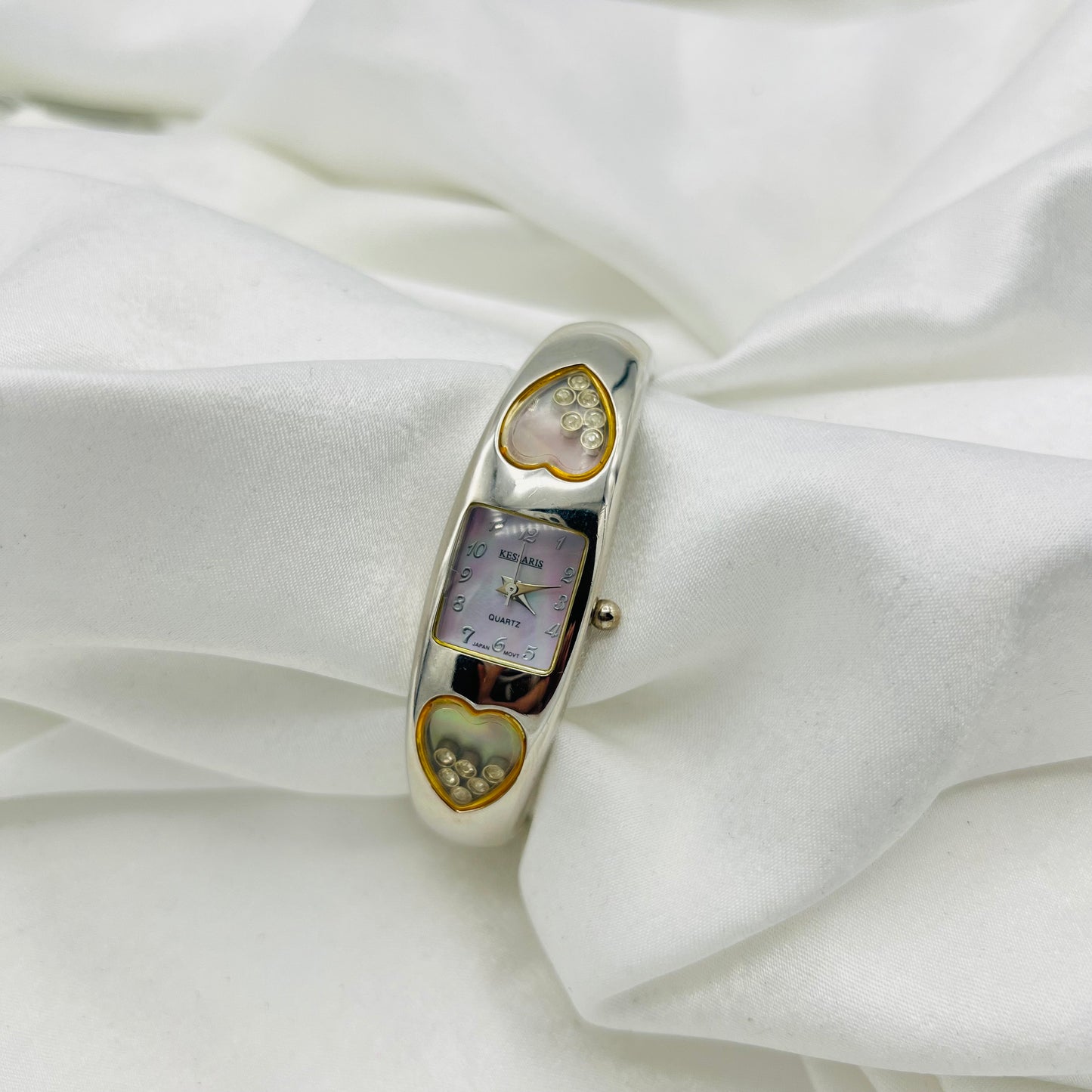 Heart Rhinestone Silver Cuff Watch