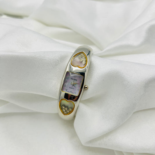 Heart Rhinestone Silver Cuff Watch