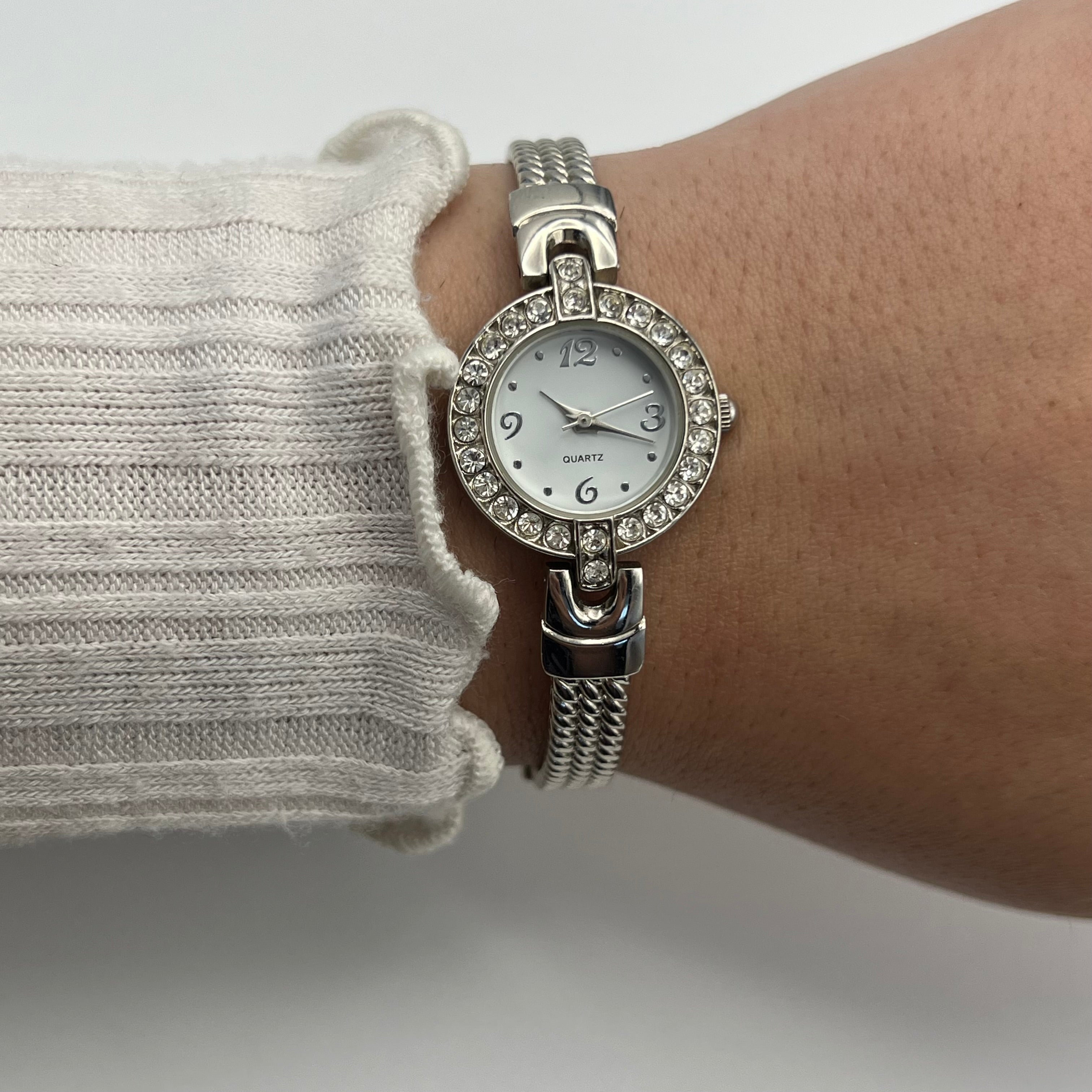 💎 Silver Diamanté Face Watch