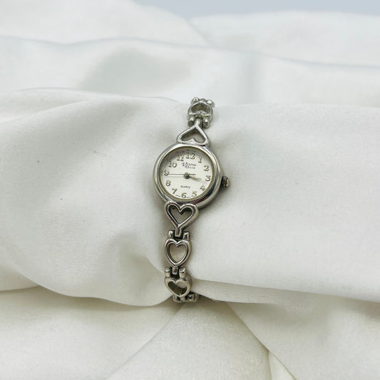 Silver-Toned Heart Strap Watch
