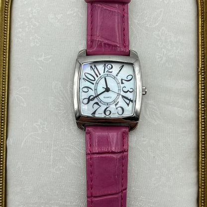 Hot Pink Croc Embossed Watch with Mother of Pearl Dial