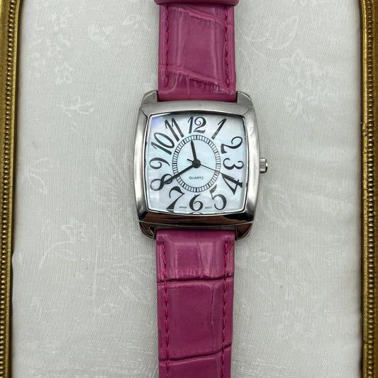 Hot Pink Croc Embossed Watch with Mother of Pearl Dial