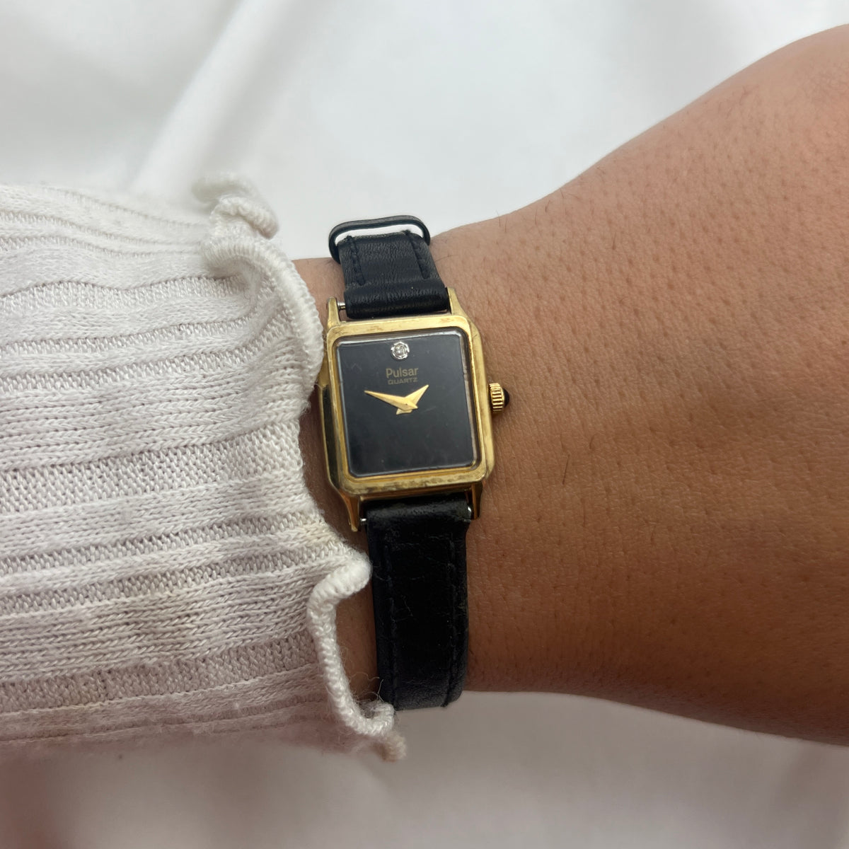 Dainty Black Leather Pulsar Watch