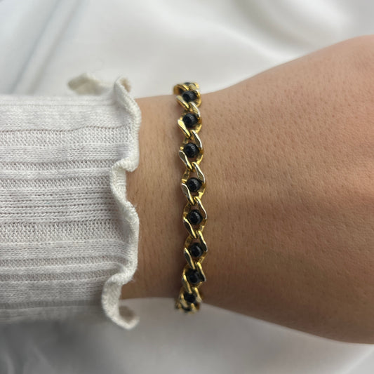 Avon Gold-Tone Black Beaded Bracelet