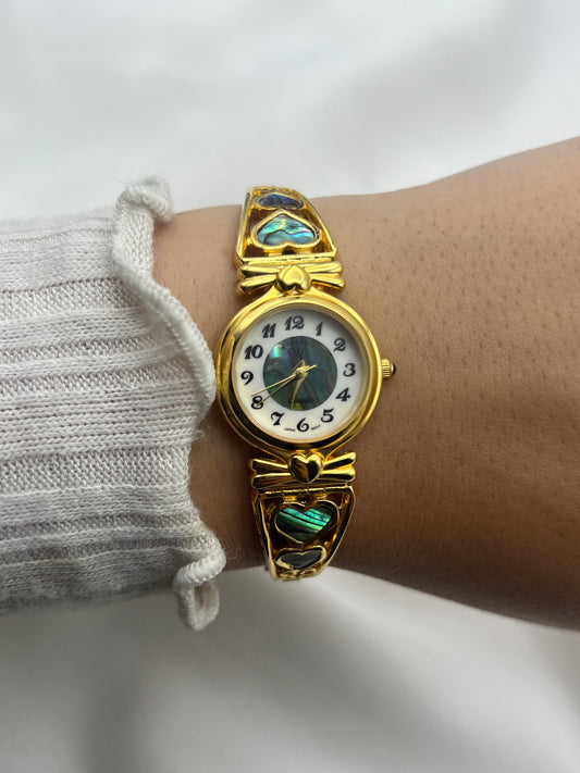 Abalone Gold-Tone Heart Watch