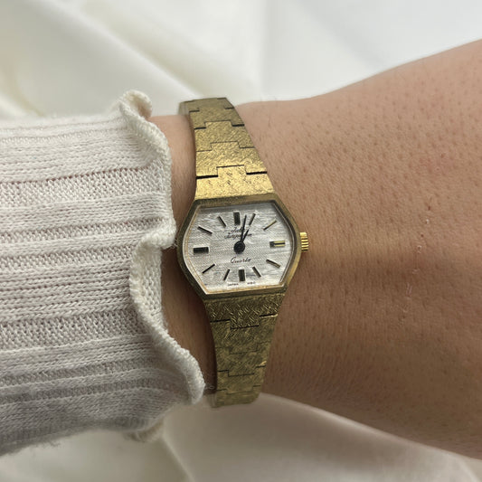 Beautiful Textured Jules Jurgensen Gold Tone Watch