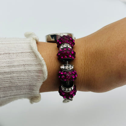 Silver-Toned Watch with Pink Gemstones