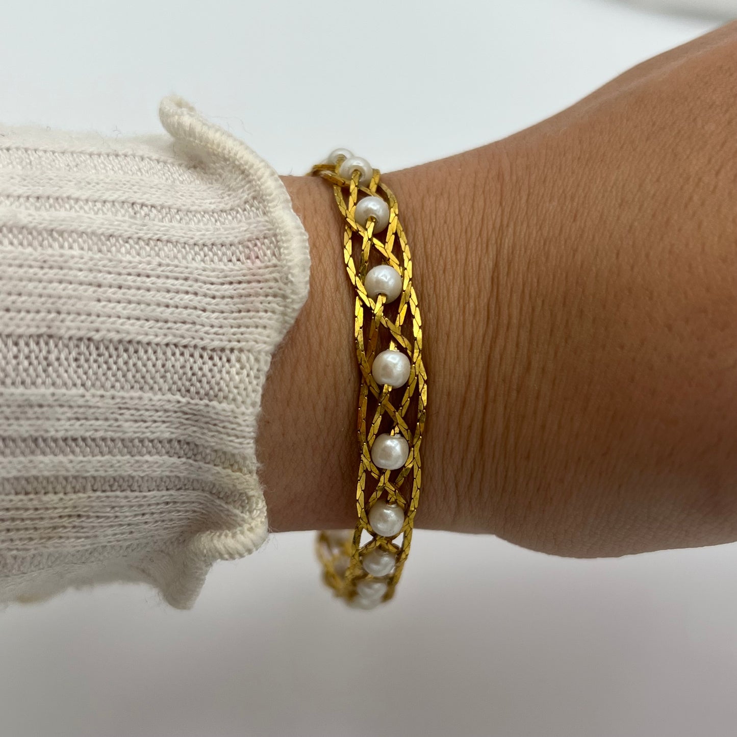 Gold-Toned Braided Pearl Bracelet