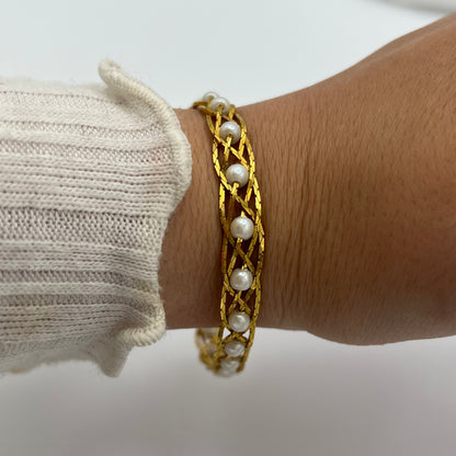 Gold-Toned Braided Pearl Bracelet