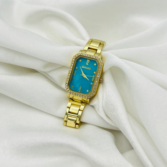Gold-Toned Watch with Blue Dial