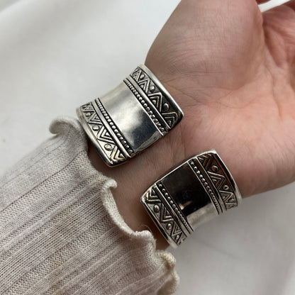 Silver-Tone Geometric Cuff Watch with Mother of Pearl Dial
