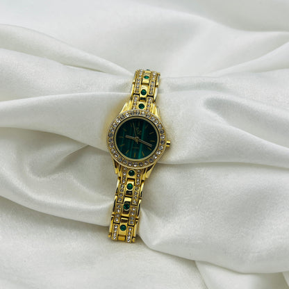 Forest Green Dial & Diamanté Watch