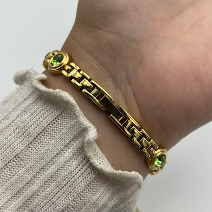 Green Diamante Gold-Toned Watch