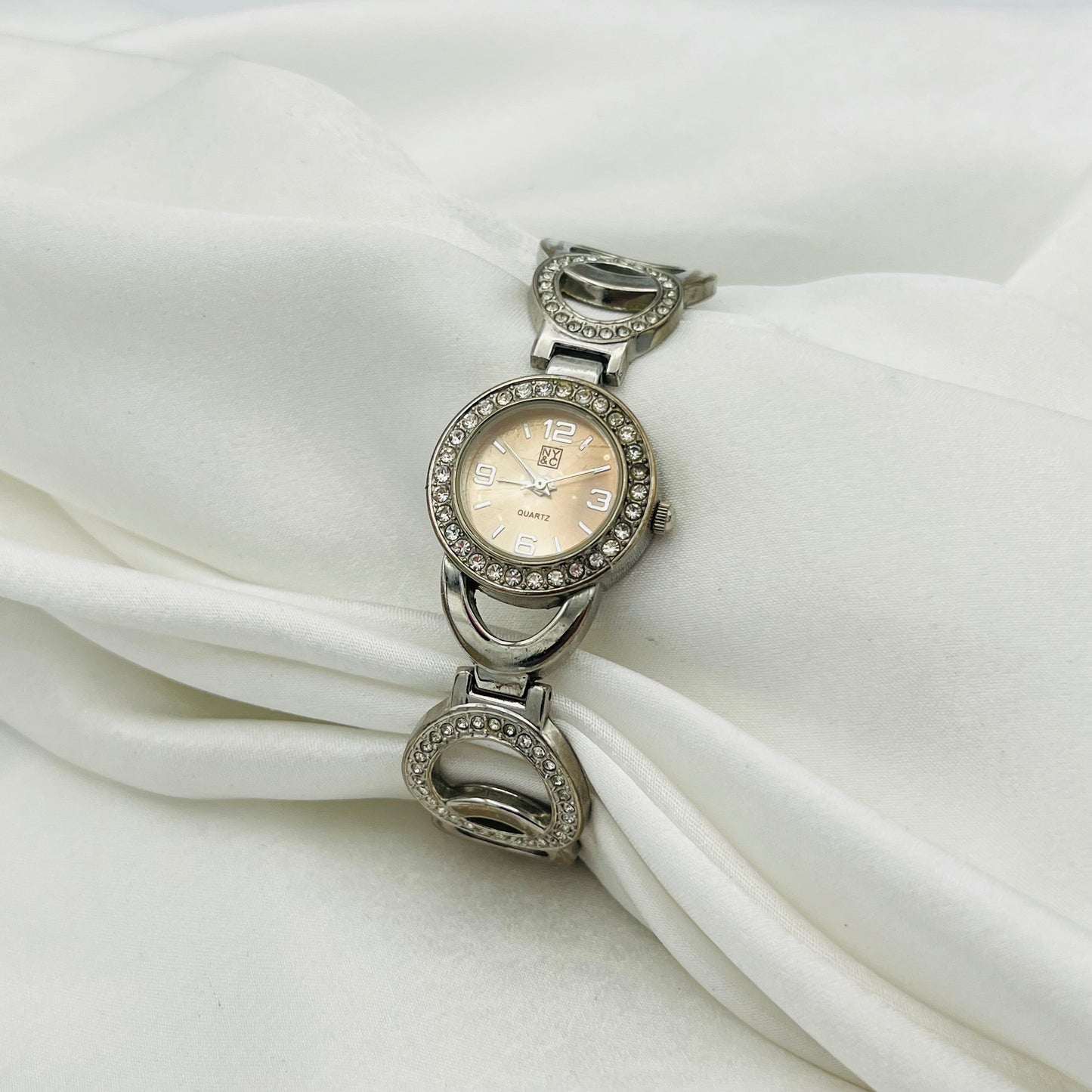 🩶 Silver-Toned Watch with Beige Dial