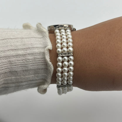 Pearl Diamanté Silver-Toned Watch