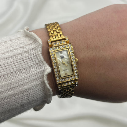 Stunning Diamanté Gold Tone Watch with Mother of Pearl Dial