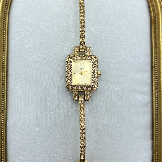 Dainty Gold-Toned Diamanté Watch with Champagne Dial
