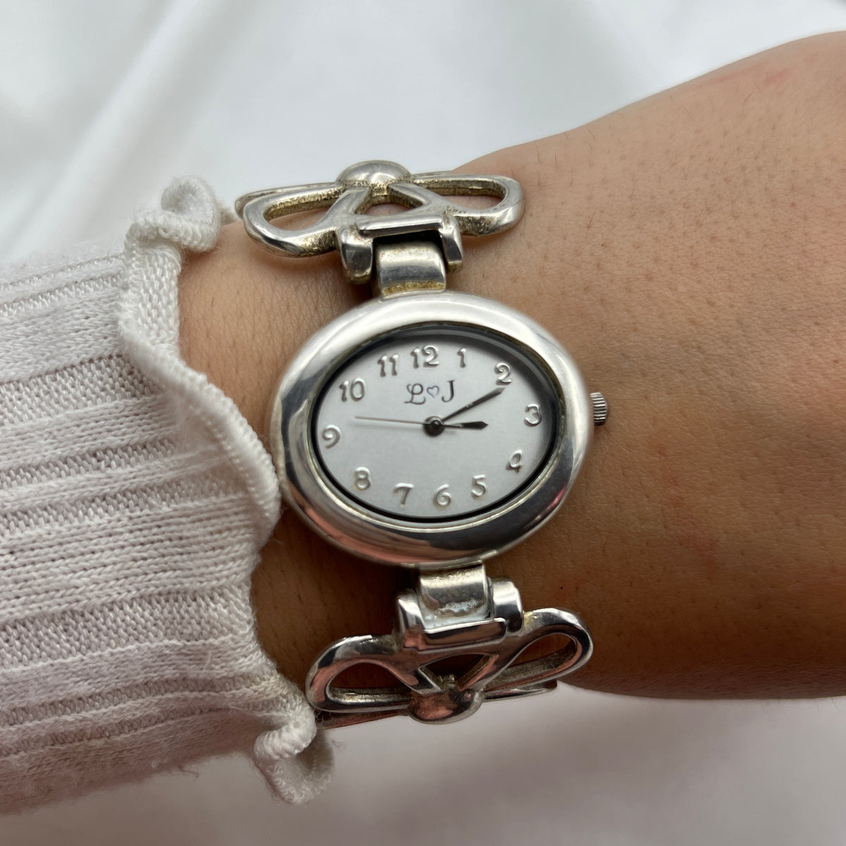 Silver-Tone Flower Cuff Watch