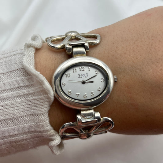 Silver-Tone Flower Cuff Watch