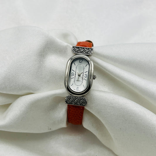 Art Deco Orange Leather Watch