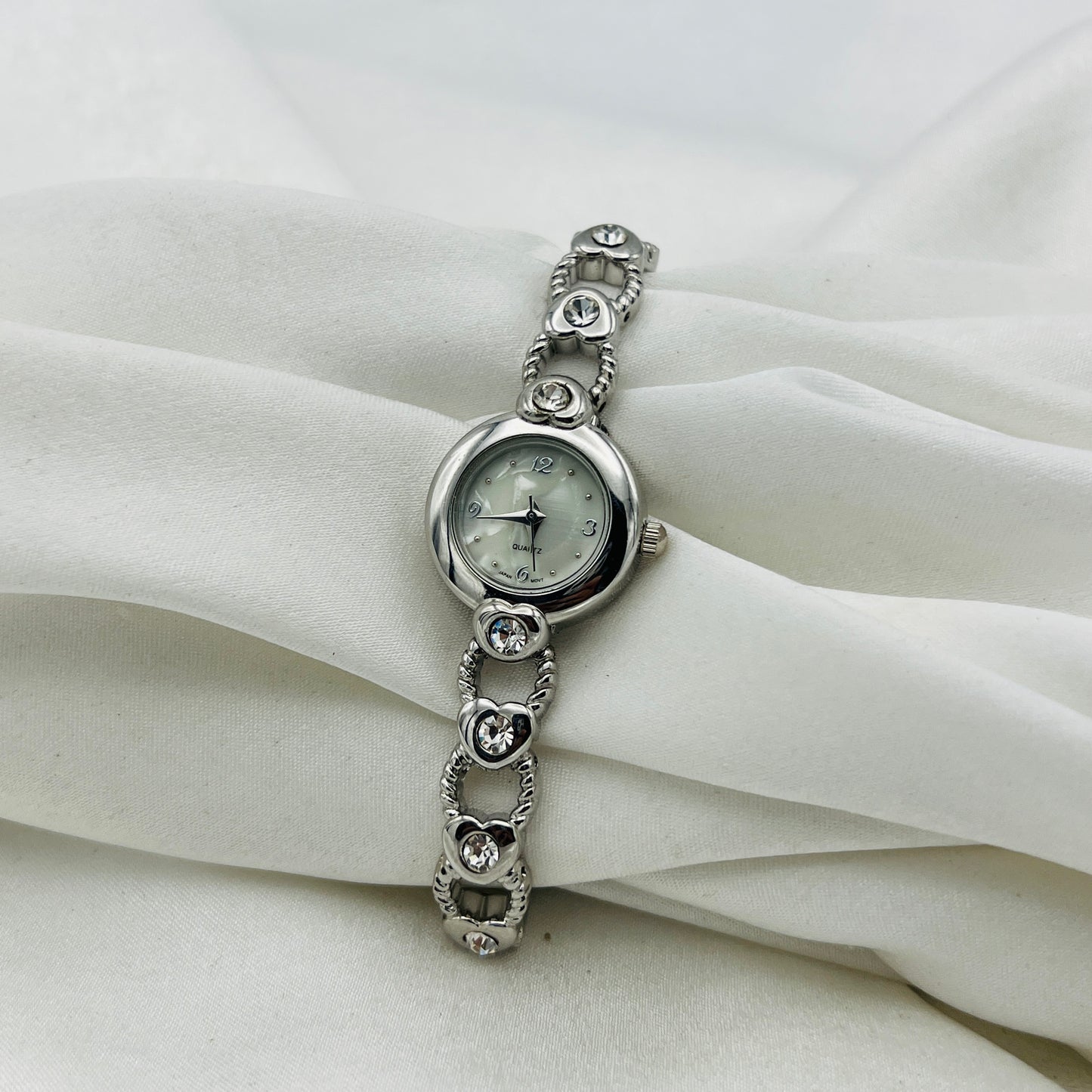 Silver Diamanté Heart Watch
