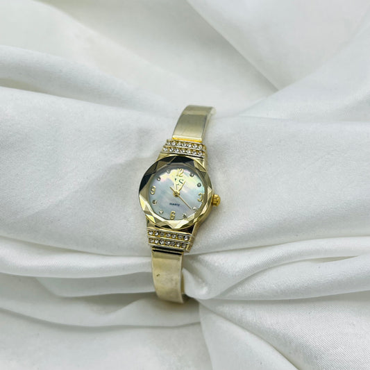 Gold-Toned Diamanté Watch with Mother of Pearl Dial