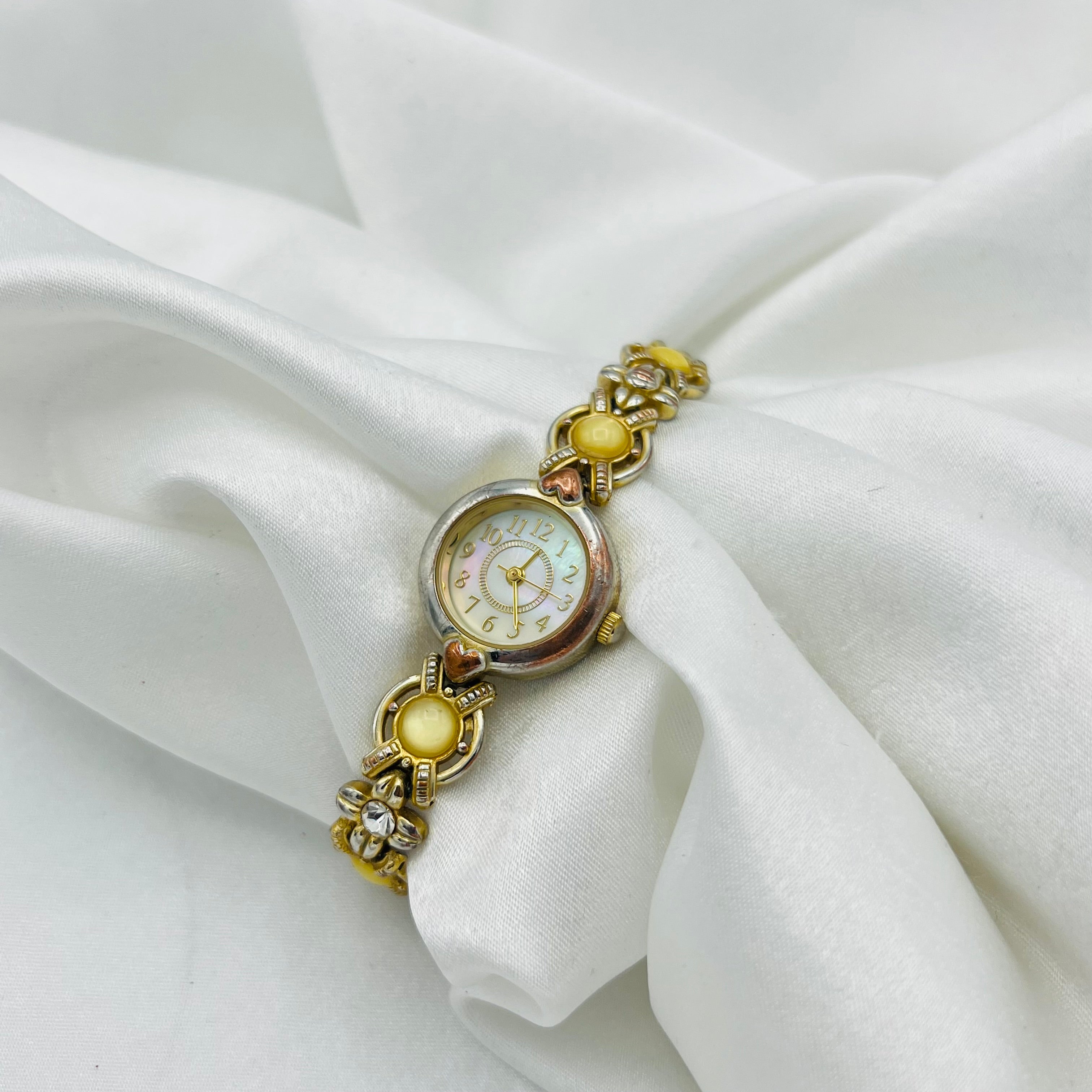 💛 Yellow Gemstone Watch with Mother of Pearl Dial