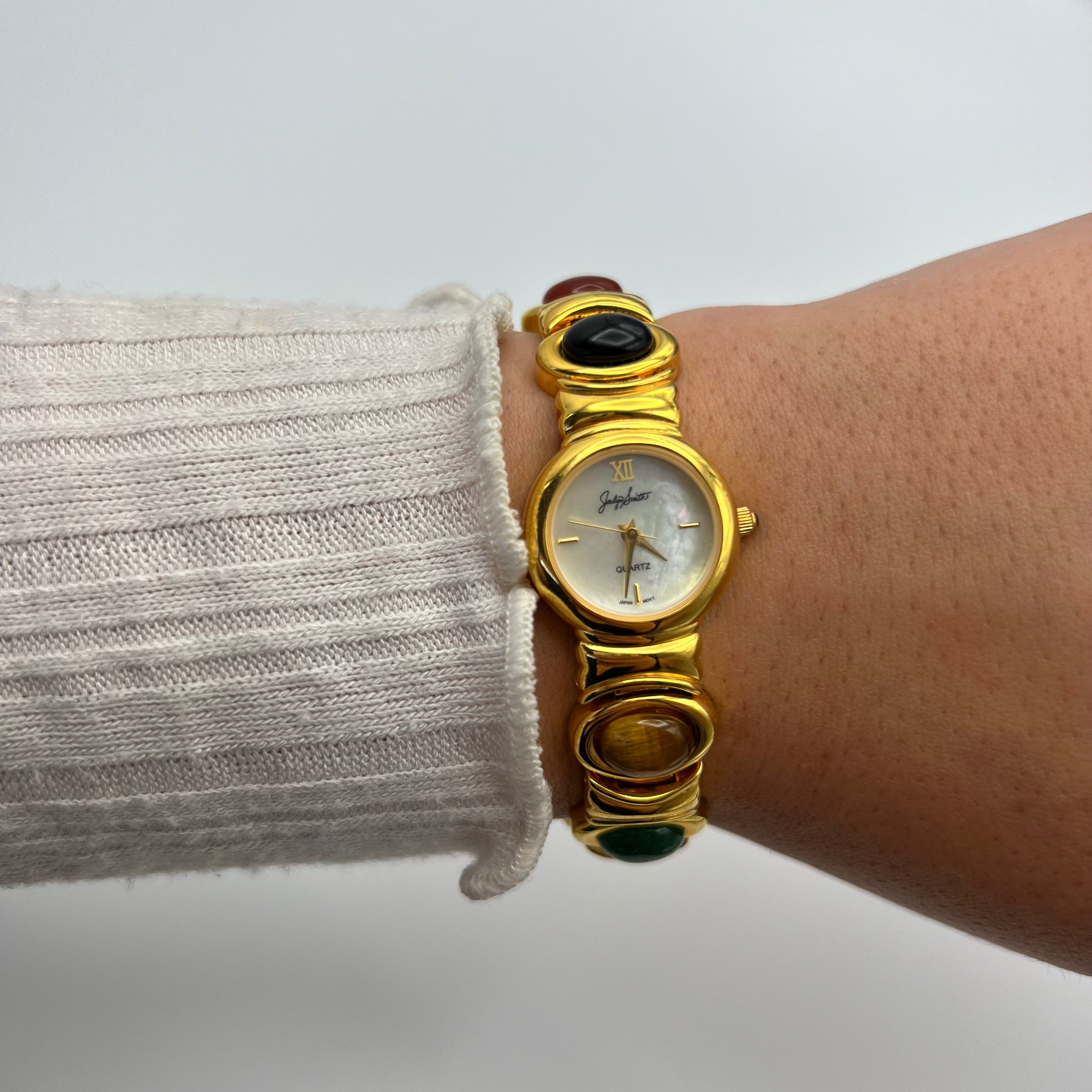 💜 Gold-Toned Watch with Multi-Colored Gemstones