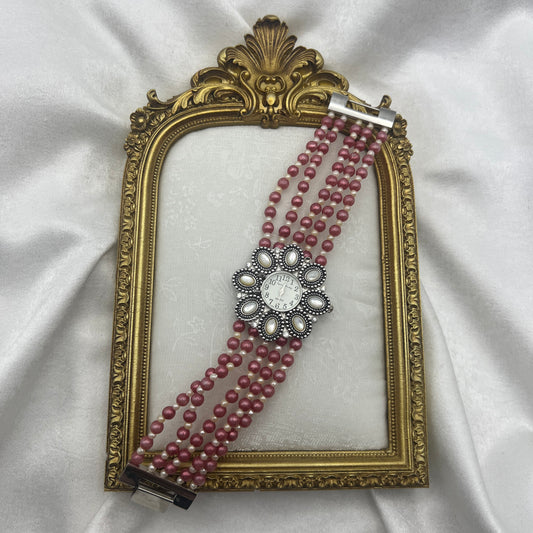 Statement Pink Pearl Flower Gemstone Watch