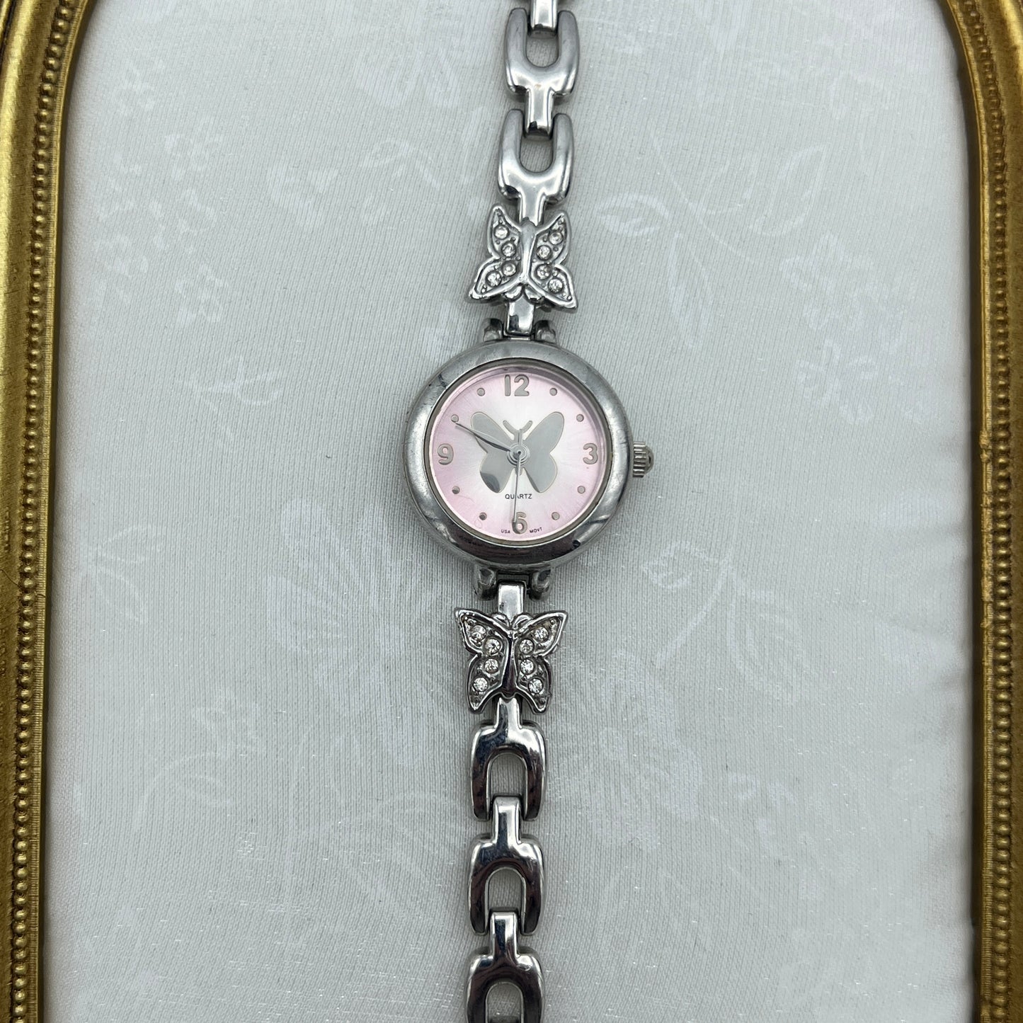 Baby Pink Butterfly Silver-Tone Watch