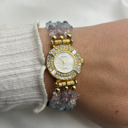 Stunning Lucoral Multi-Strand Gemstone Watch with Mother of Pearl Dial