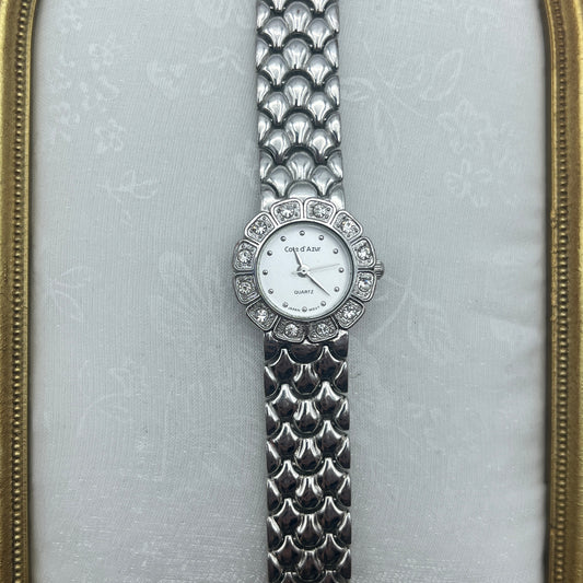 Silver-Toned Diamanté Flower Watch