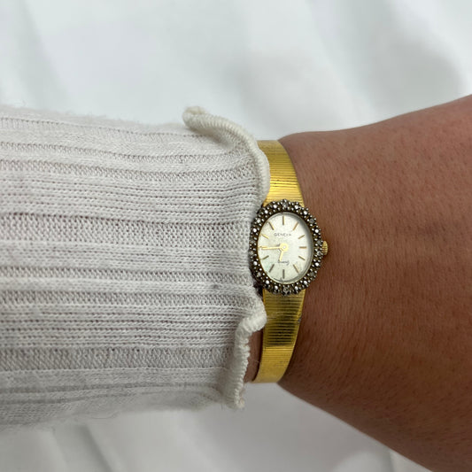 Gold-Toned Watch with Diamanté Dial